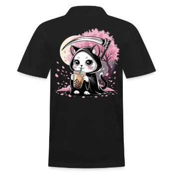 Sensenmann Anime Katze Kirschblüte - Männer Poloshirt - Schwarz - Hinten - Kai (181cm)