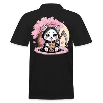 Grim Reaper Anime Cat Cherry Blossom - Men's Polo Shirt - black - Back - Kai (181cm)