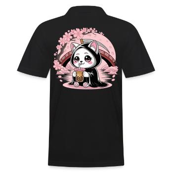Grim Reaper Anime Cat Cherry Blossom - Men's Polo Shirt - black - Back - Kai (181cm)