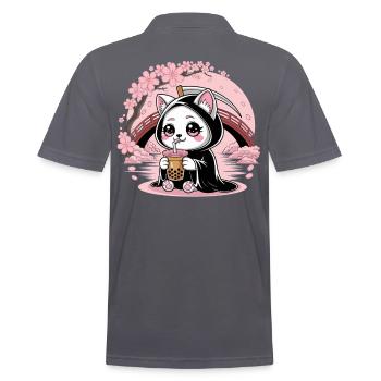 Sensenmann Anime Katze Kirschblüte - Männer Poloshirt - Anthrazit - Hinten - Nico (186cm)