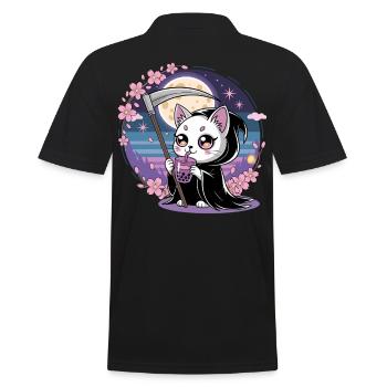 Grim Reaper Anime Cat Cherry Blossom - Men's Polo Shirt - black - Back - Kai (181cm)