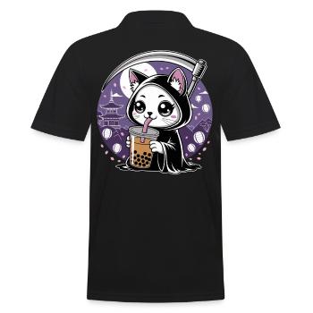 Sensenmann Anime Katze Kirschblüte - Männer Poloshirt - Schwarz - Hinten - Kai (181cm)