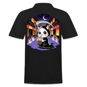 Grim Reaper Anime Cat Cherry Blossom - Men's Polo Shirt - black - Back - Kai (181cm)