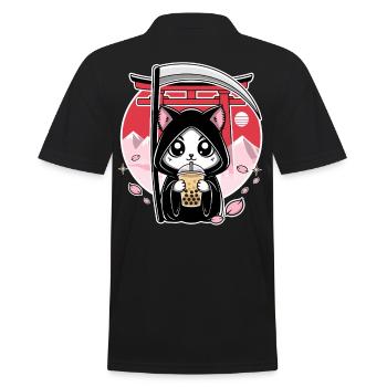 Grim Reaper Anime Cat Cherry Blossom - Men's Polo Shirt - black - Back - Kai (181cm)