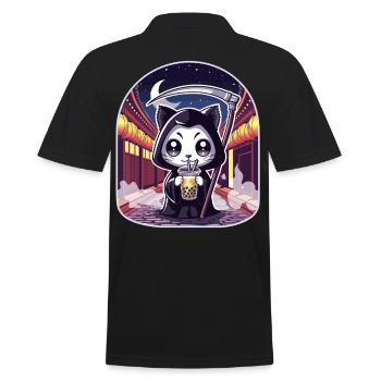 Grim Reaper Anime Cat Cherry Blossom - Men's Polo Shirt - black - Back - Kai (181cm)