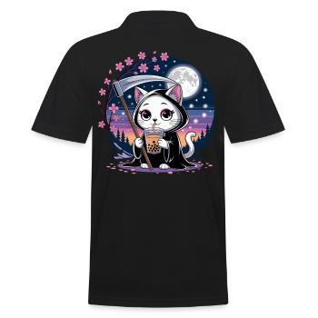 Sensenmann Anime Katze Kirschblüte - Männer Poloshirt - Schwarz - Hinten - Kai (181cm)