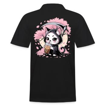 Grim Reaper Anime Cat Cherry Blossom - Men's Polo Shirt - black - Back - Kai (181cm)