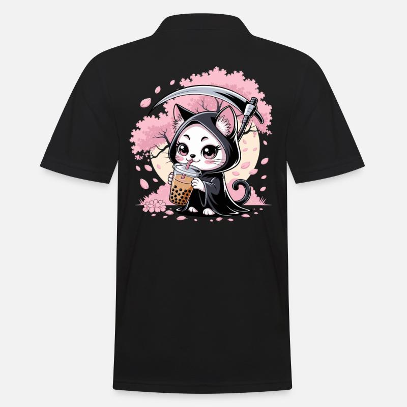 Sensenmann Anime Katze Kirschblüte - Männer Poloshirt - Schwarz