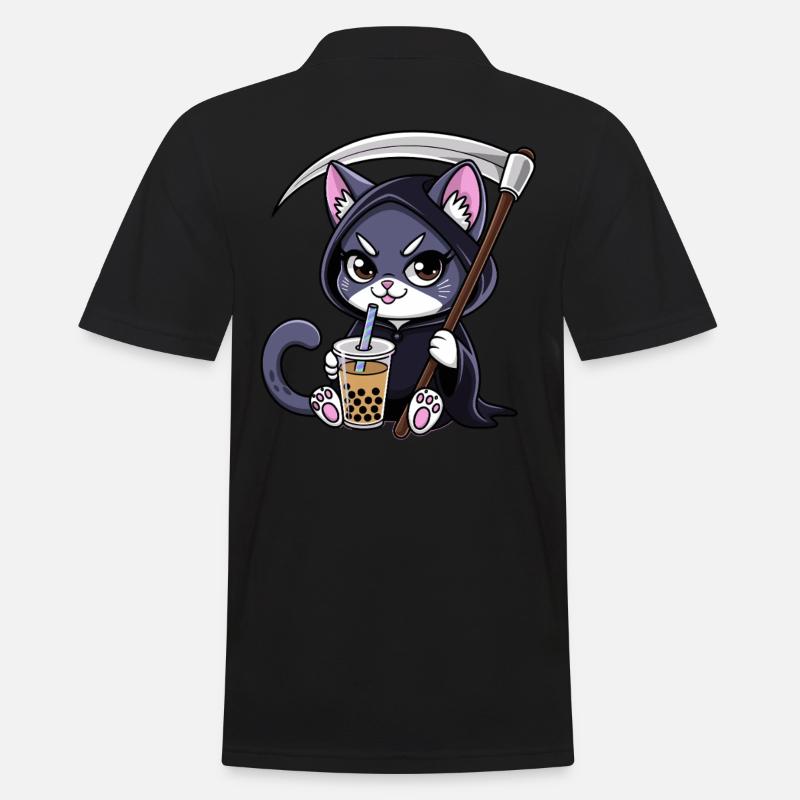 Sensenmann Anime Katze Kirschblüte - Männer Poloshirt - Schwarz