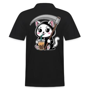 Sensenmann Anime Katze Kirschblüte - Männer Poloshirt - Schwarz - Hinten - Kai (181cm)
