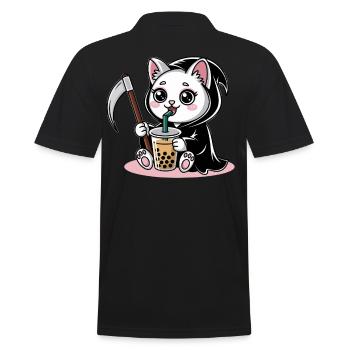 Grim Reaper Anime Cat Cherry Blossom - Men's Polo Shirt - black - Back - Kai (181cm)