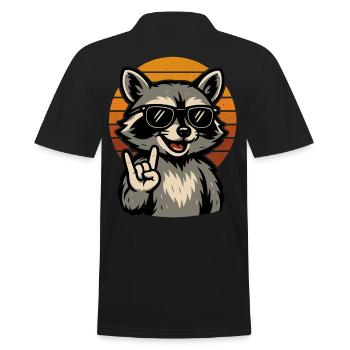 Lustiges Waschbär Rock Retro Musik Motiv - Männer Poloshirt - Schwarz - Hinten - Kai (181cm)