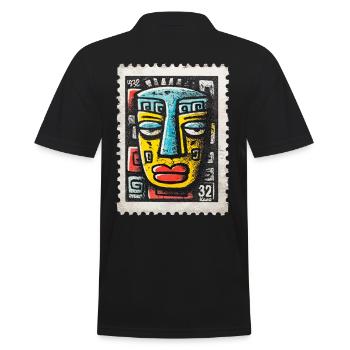 Bunte Maske im Tribal-Stil auf Briefmarke - Männer Poloshirt - Schwarz - Hinten - Kai (181cm)