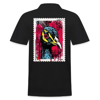Pfau mit pinkem Blick im Streetart-Look - Männer Poloshirt - Schwarz - Hinten - Kai (181cm)