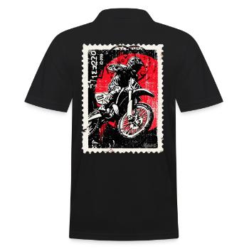 Pilote de motocross devant un timbre-poste soleil rouge - Polo Homme - noir - Dos - Kai (181cm)