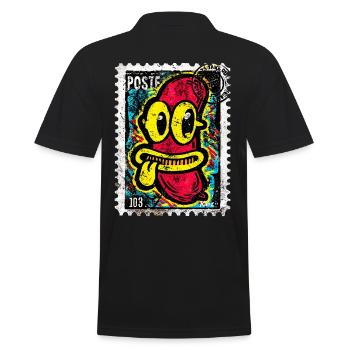 Freche Comic-Wurst mit Zunge auf Briefmarke - Männer Poloshirt - Schwarz - Hinten - Kai (181cm)