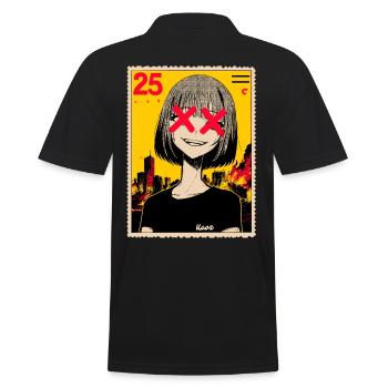 Fille japonaise X-eyes devant la ville en feu - Polo Homme - noir - Dos - Kai (181cm)
