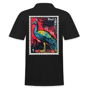 Peacock on stamp – elegant & colourful - Men's Polo Shirt - black - Back - Kai (181cm)