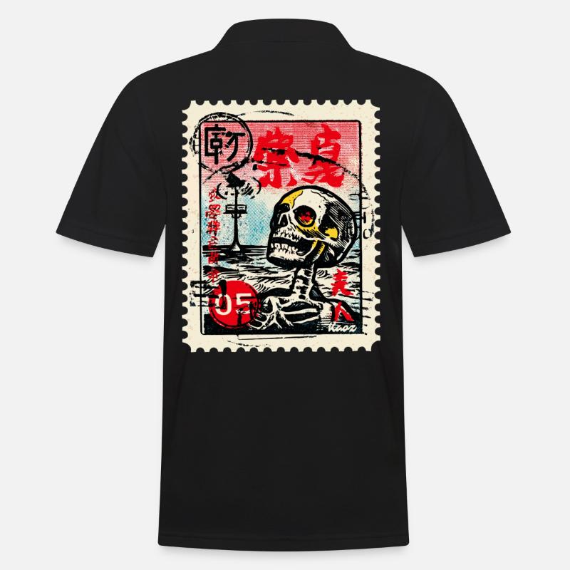 Crâne sur un timbre-poste japonais - Polo Homme - noir