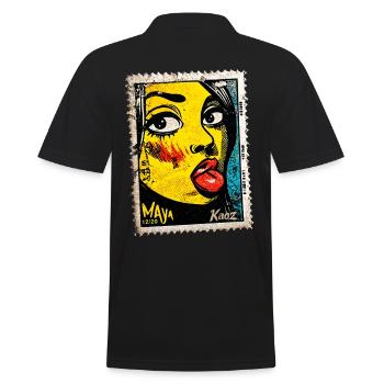 Freche Pop-Art Frau mit Zunge auf Briefmarke - Männer Poloshirt - Schwarz - Hinten - Kai (181cm)