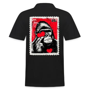 Gorilla with Heart – Love as a Postage Stamp - Men's Polo Shirt - black - Back - Kai (181cm)