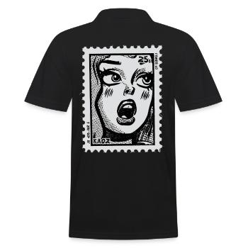 Comic Woman in Shock – Pop Art Postage Stamp - Men's Polo Shirt - black - Back - Kai (181cm)