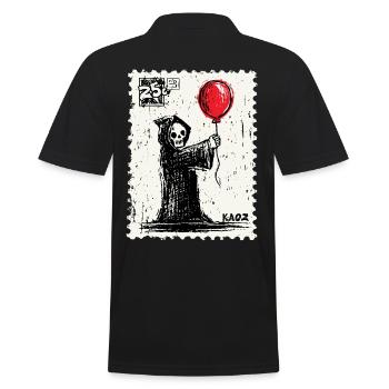 Postage stamp design Grim Reaper with red balloon - Men's Polo Shirt - black - Back - Kai (181cm)