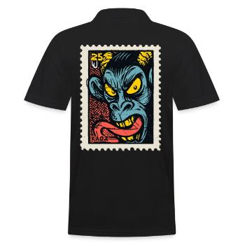 Dämon-Affe mit langer Zunge, eine Comic Briefmarke - Männer Poloshirt - Schwarz - Hinten - Kai (181cm)