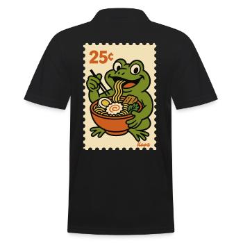 Happy frog with ramen on postage stamp - Men's Polo Shirt - black - Back - Kai (181cm)