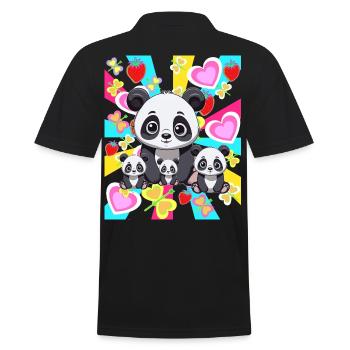 Retro Panda Family Kids Teen Bears Asia Bear - Men's Polo Shirt - black - Back - Kai (181cm)