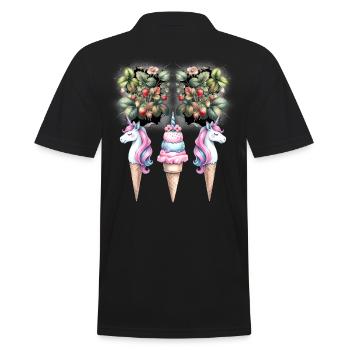 Erdbeeren Einhorn Eiscrem Eis Teenie Kinder Kind - Männer Poloshirt - Schwarz - Hinten - Kai (181cm)