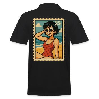 Summer Sun Garland Retro Postage Stamp - Men's Polo Shirt - black - Back - Kai (181cm)