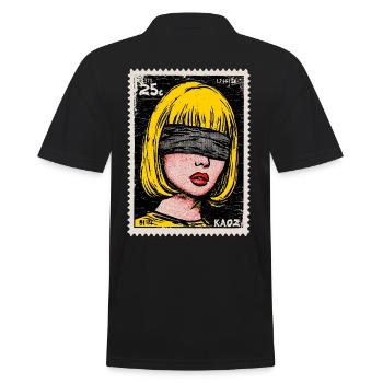 Woman with blindfold in pop art stamp - Men's Polo Shirt - black - Back - Kai (181cm)