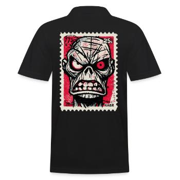 Wütender Totenkopf auf Briefmarke - Männer Poloshirt - Schwarz - Hinten - Kai (181cm)