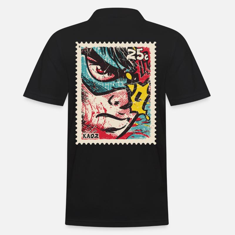 Comic-Held als Retro-Briefmarke - Männer Poloshirt - Schwarz