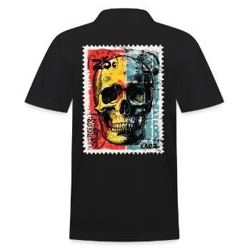 Skull on Colored Retro Postage Stamp - Men's Polo Shirt - black - Back - Kai (181cm)
