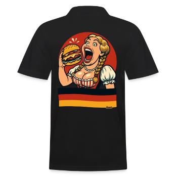 Dirndl woman eats giant burger - Men's Polo Shirt - black - Back - Kai (181cm)