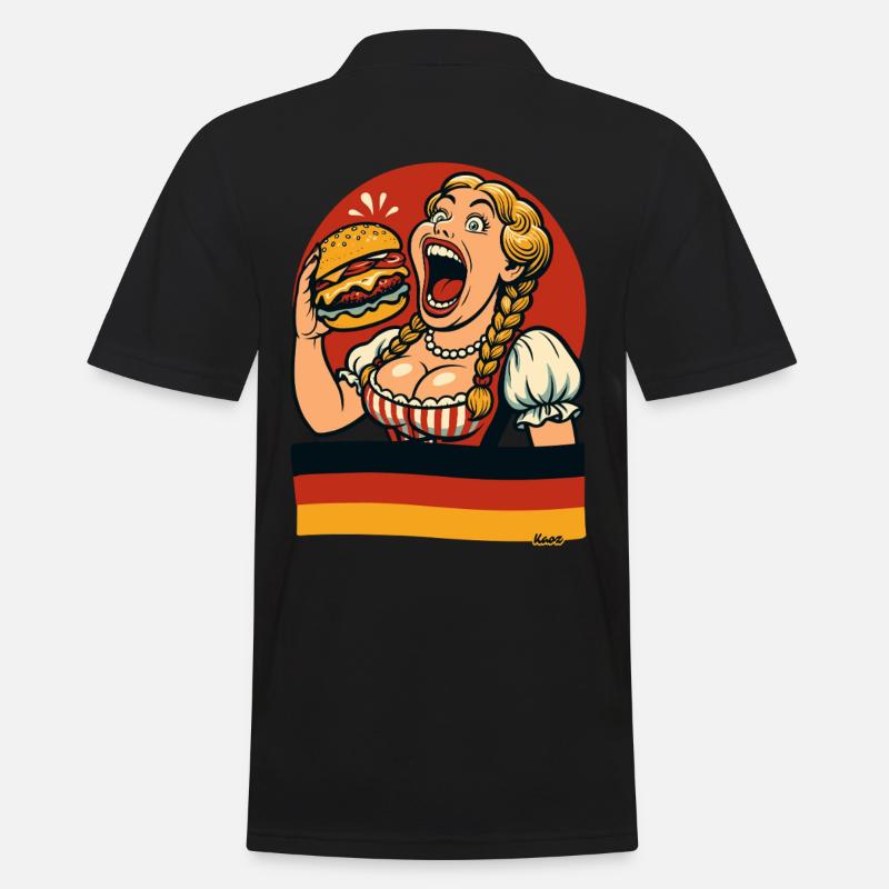 Dirndl woman eats giant burger - Men's Polo Shirt - black