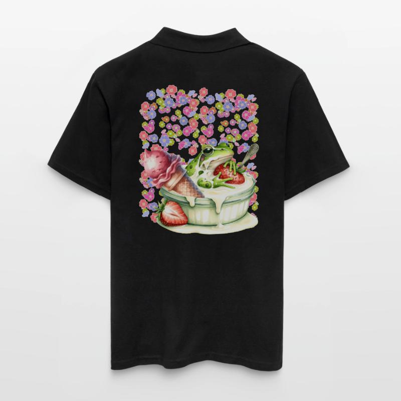 Frosch Frösche Dessert Eis Eiscrem Eiskrem Erdbeer Männer Poloshirt