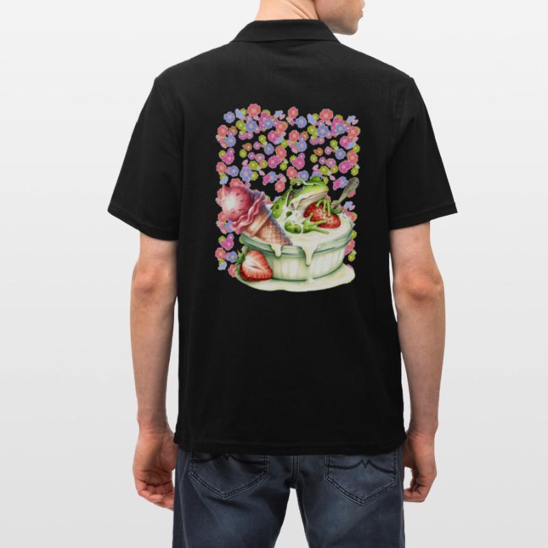 Frosch Frösche Dessert Eis Eiscrem Eiskrem Erdbeer Männer Poloshirt