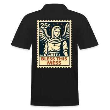 Bless This Chaos – Angel Postage Stamp - Men's Polo Shirt - black - Back - Kai (181cm)