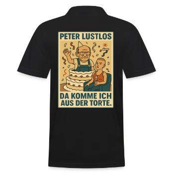 Peter Lustlos – Da komme ich aus der Torte - Männer Poloshirt - Schwarz - Hinten - Kai (181cm)