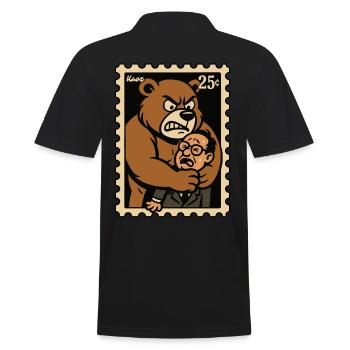 Bär umarmt nervösen Büro Mann als Retro Briefmarke - Männer Poloshirt - Schwarz - Hinten - Kai (181cm)