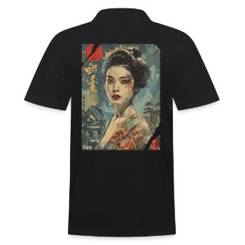 Strong Geisha – Japanese Retro Poster - Men's Polo Shirt - black - Back - Kai (181cm)