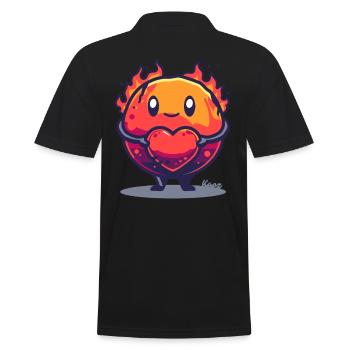 Fire Ball with Heart – Cute Cartoon Motif - Men's Polo Shirt - black - Back - Kai (181cm)