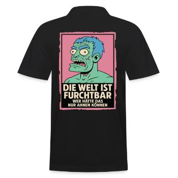 Die Welt ist furchtbar – Zombie Statement - Männer Poloshirt - Schwarz - Hinten - Kai (181cm)