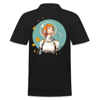 Astronautin mit rotem Haar im All - Männer Poloshirt - Schwarz - Hinten - Kai (181cm)