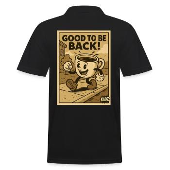 Fröhliche Kaffeetasse geht spazieren - Männer Poloshirt - Schwarz - Hinten - Kai (181cm)