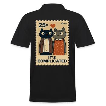 Ein Paar Katzen auf Briefmarke mit Herz - Männer Poloshirt - Schwarz - Hinten - Kai (181cm)