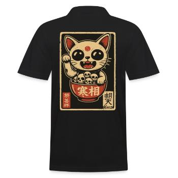 Dunkle Winke-Katze mit Totenköpfen - Männer Poloshirt - Schwarz - Hinten - Kai (181cm)